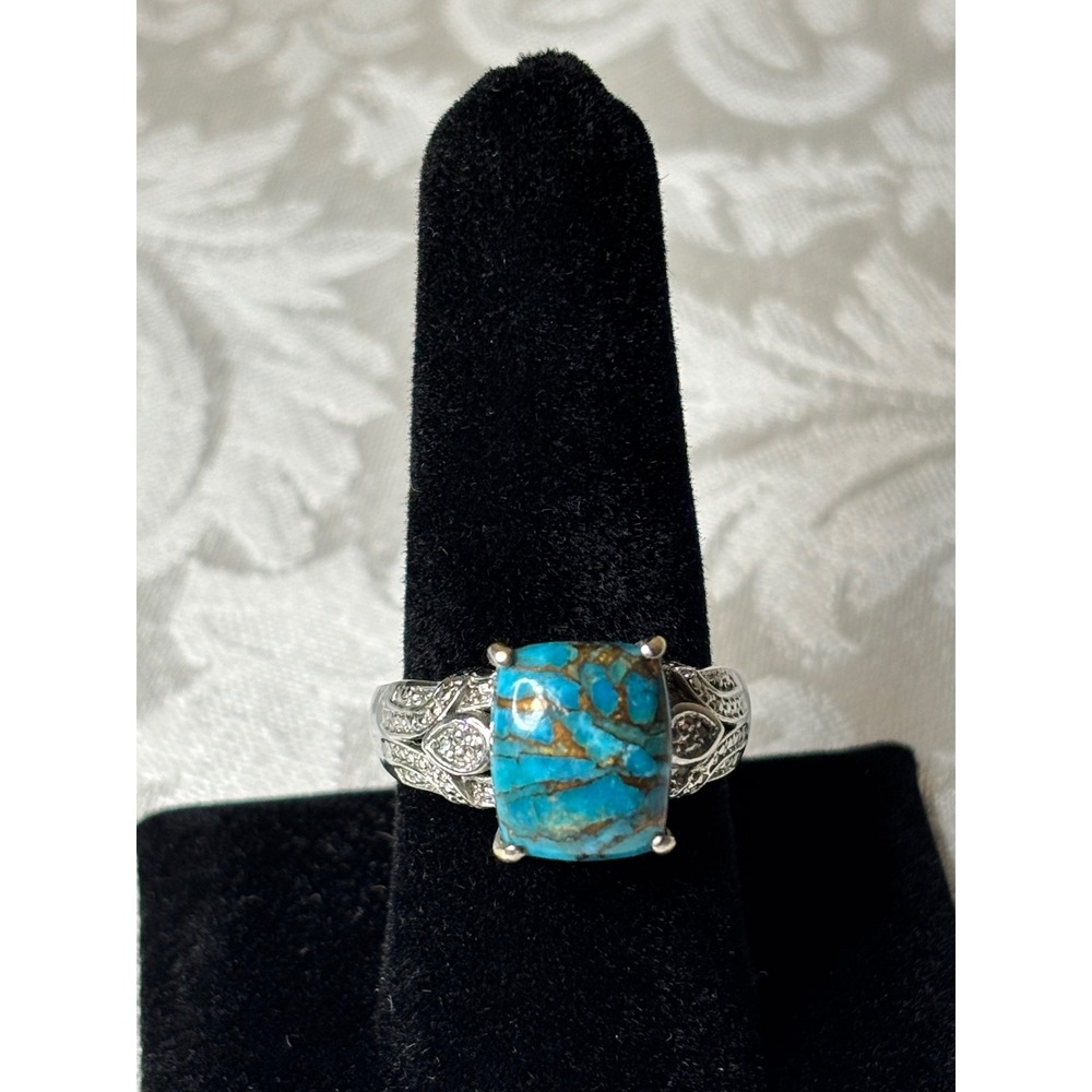Karis by STS Blue Copper Turquoise Platinum Bond Ring Size 9 Statement Boho